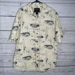 Vtg Woolrich Mens‎ Button Down Size XL Fishing Travel Camp Shirt Beige Cotton